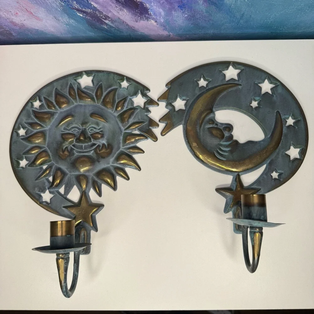 SOLD PartyLite Sun & Moon 1994 Wall Hanging Candle Holders Celestial Vintage Sco - Picture 3 of 16